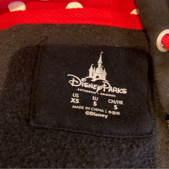 DISNEY Minnie Mouse Red and Black Polka Dot Hoodie with ears size XS - Picture 7 of 9